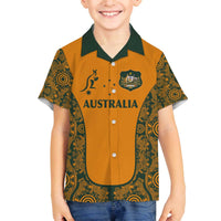 Custom Australia Rugby Championship 2024 Family Matching Off The Shoulder Long Sleeve Dress and Hawaiian Shirt Aboriginal Art Tattoo Pattern LT03 Son's Shirt Yellow - Polynesian Pride
