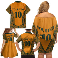 Custom Australia Rugby Championship 2024 Family Matching Off Shoulder Short Dress and Hawaiian Shirt Aboriginal Art Tattoo Pattern LT03 - Polynesian Pride