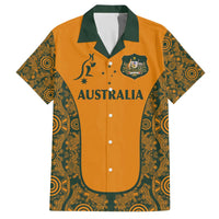 Custom Australia Rugby Championship 2024 Family Matching Off Shoulder Short Dress and Hawaiian Shirt Aboriginal Art Tattoo Pattern LT03 Dad's Shirt - Short Sleeve Yellow - Polynesian Pride