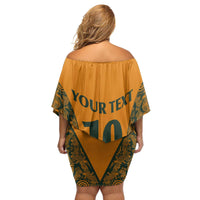Custom Australia Rugby Championship 2024 Family Matching Off Shoulder Short Dress and Hawaiian Shirt Aboriginal Art Tattoo Pattern LT03 - Polynesian Pride