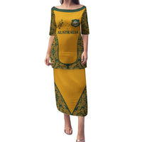 Custom Australia Rugby Championship 2024 Family Matching Puletasi and Hawaiian Shirt Aboriginal Art Tattoo Pattern LT03 Mom's Dress Yellow - Polynesian Pride