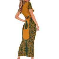 Custom Australia Rugby Championship 2024 Family Matching Short Sleeve Bodycon Dress and Hawaiian Shirt Aboriginal Art Tattoo Pattern LT03 - Polynesian Pride