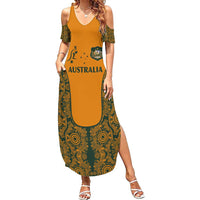 Custom Australia Rugby Championship 2024 Family Matching Summer Maxi Dress and Hawaiian Shirt Aboriginal Art Tattoo Pattern LT03 Mom's Dress Yellow - Polynesian Pride