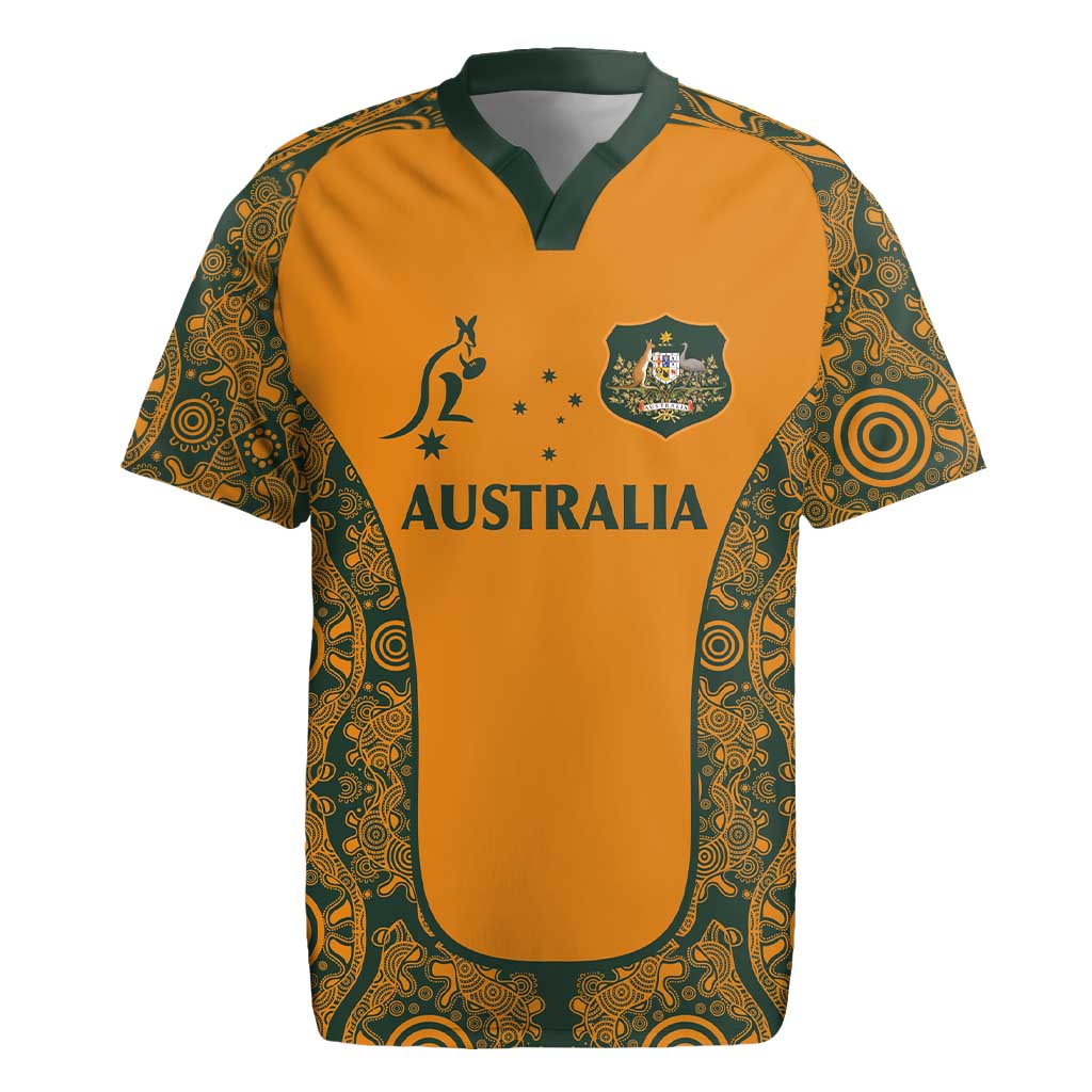 Custom Australia Rugby Championship 2024 Rugby Jersey Aboriginal Art Tattoo Pattern LT03 Yellow - Polynesian Pride