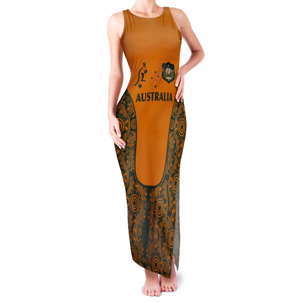 Custom Australia Rugby Championship 2024 Tank Maxi Dress Aboriginal Art Tattoo Pattern LT03 Women Yellow - Polynesian Pride