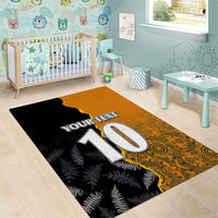 Custom New Zealand and Australia Rugby Championship 2024 Area Rug Maori Warrior and Kangaroo Mascot with Fern Aboriginal LT03 - Polynesian Pride