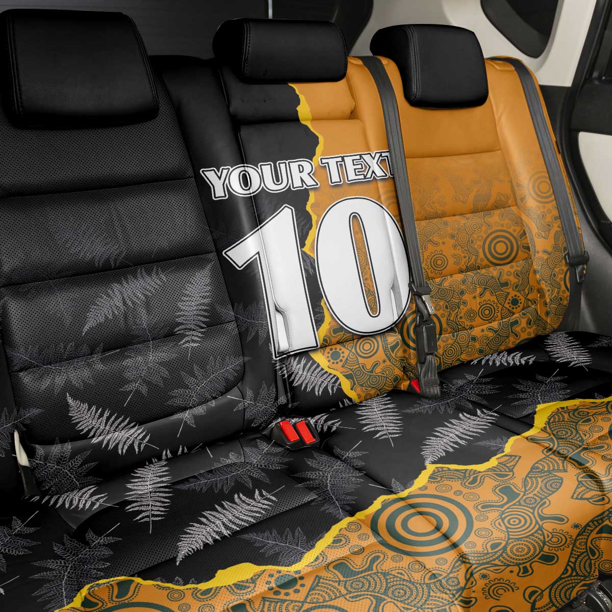 Custom New Zealand and Australia Rugby Championship 2024 Back Car Seat Cover Maori Warrior and Kangaroo Mascot with Fern Aboriginal LT03 - Polynesian Pride