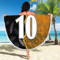 Custom New Zealand and Australia Rugby Championship 2024 Beach Blanket Maori Warrior and Kangaroo Mascot with Fern Aboriginal LT03 - Polynesian Pride