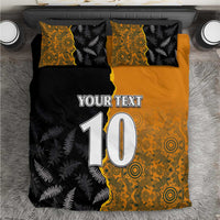 Custom New Zealand and Australia Rugby Championship 2024 Bedding Set Maori Warrior and Kangaroo Mascot with Fern Aboriginal LT03 Black - Polynesian Pride