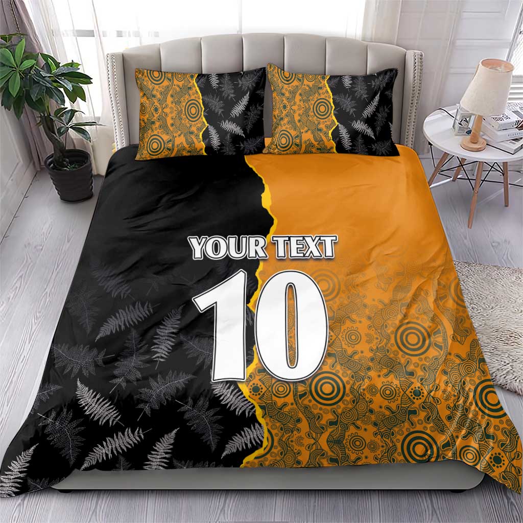 Custom New Zealand and Australia Rugby Championship 2024 Bedding Set Maori Warrior and Kangaroo Mascot with Fern Aboriginal LT03 - Polynesian Pride