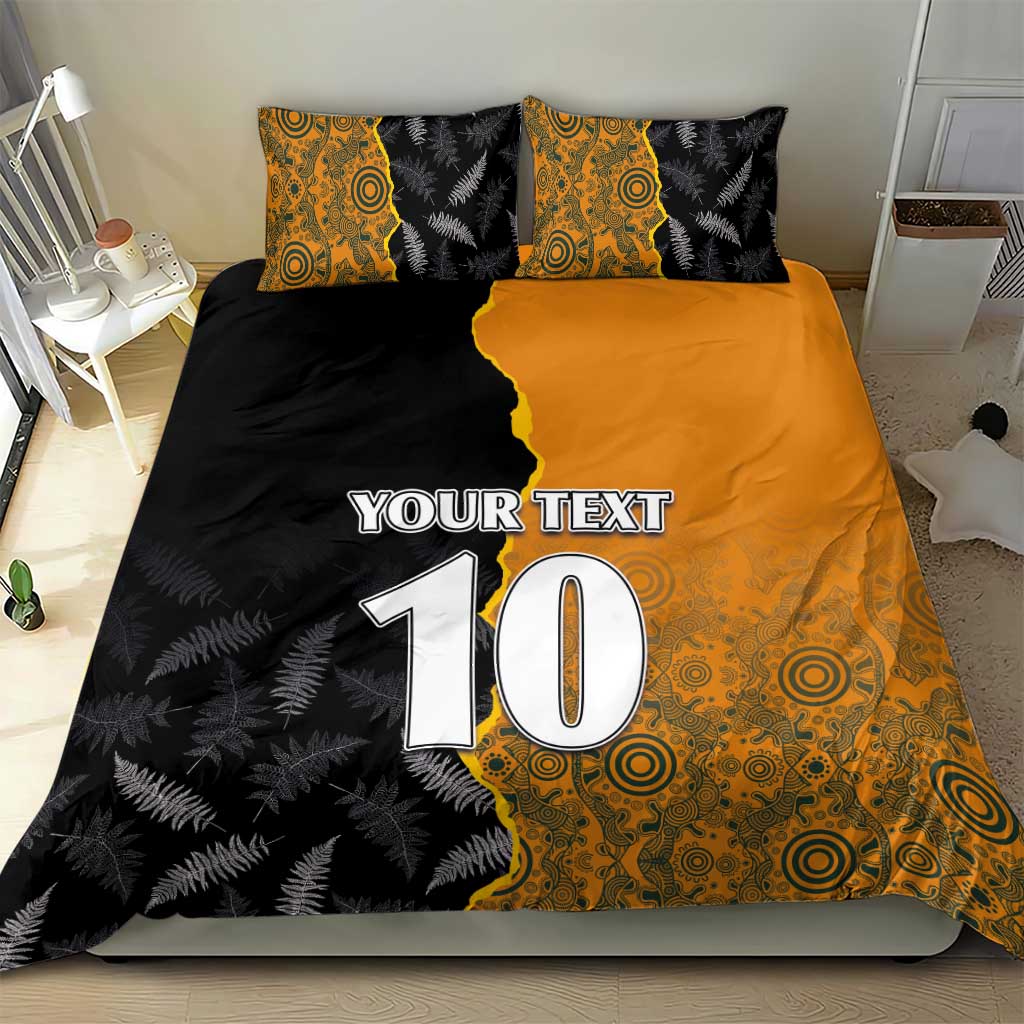 Custom New Zealand and Australia Rugby Championship 2024 Bedding Set Maori Warrior and Kangaroo Mascot with Fern Aboriginal LT03 - Polynesian Pride