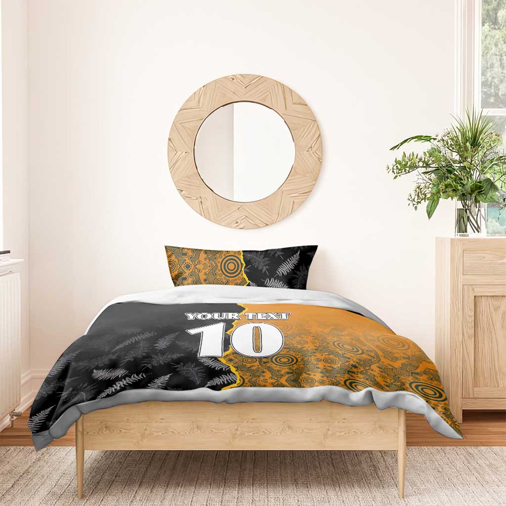 Custom New Zealand and Australia Rugby Championship 2024 Bedding Set Maori Warrior and Kangaroo Mascot with Fern Aboriginal LT03 - Polynesian Pride