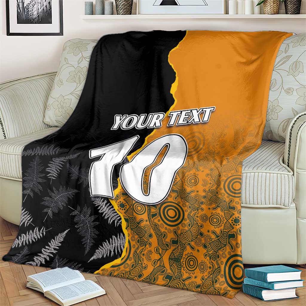 Custom New Zealand and Australia Rugby Championship 2024 Blanket Maori Warrior and Kangaroo Mascot with Fern Aboriginal LT03 - Polynesian Pride