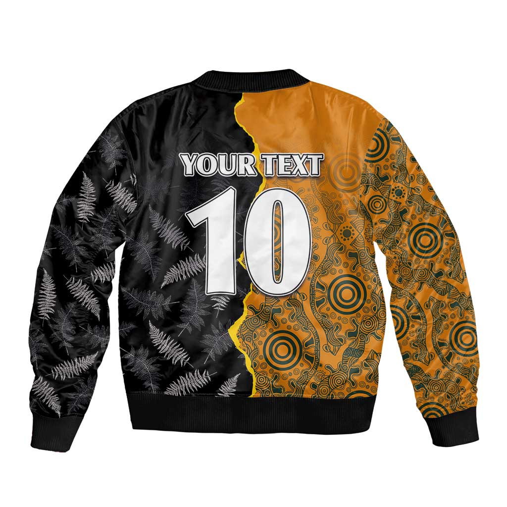 Custom New Zealand and Australia Rugby Championship 2024 Bomber Jacket Maori Warrior and Kangaroo Mascot with Fern Aboriginal LT03 - Polynesian Pride