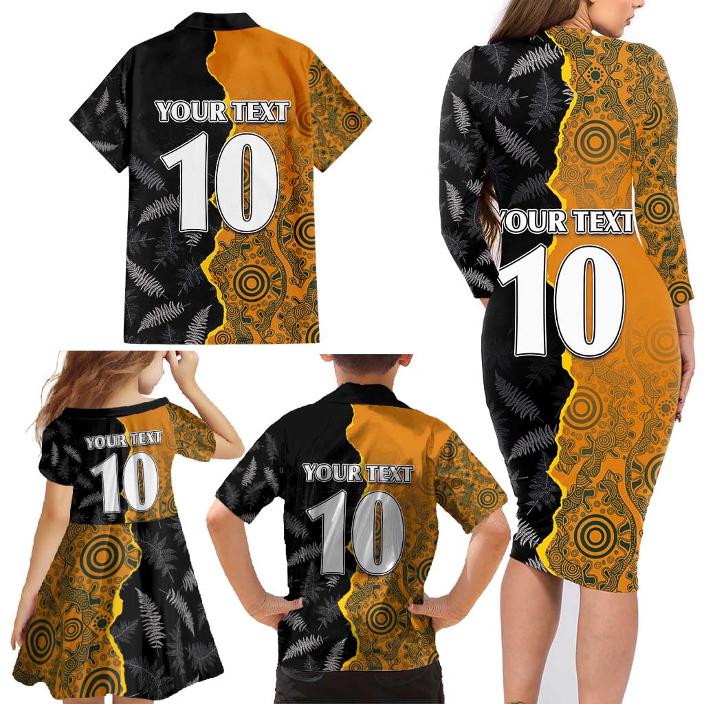 Custom New Zealand and Australia Rugby Championship 2024 Family Matching Long Sleeve Bodycon Dress and Hawaiian Shirt Maori Warrior and Kangaroo Mascot with Fern Aboriginal LT03 - Polynesian Pride