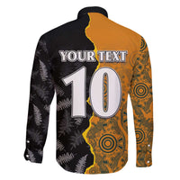 Custom New Zealand and Australia Rugby Championship 2024 Family Matching Off The Shoulder Long Sleeve Dress and Hawaiian Shirt Maori Warrior and Kangaroo Mascot with Fern Aboriginal LT03 - Polynesian Pride