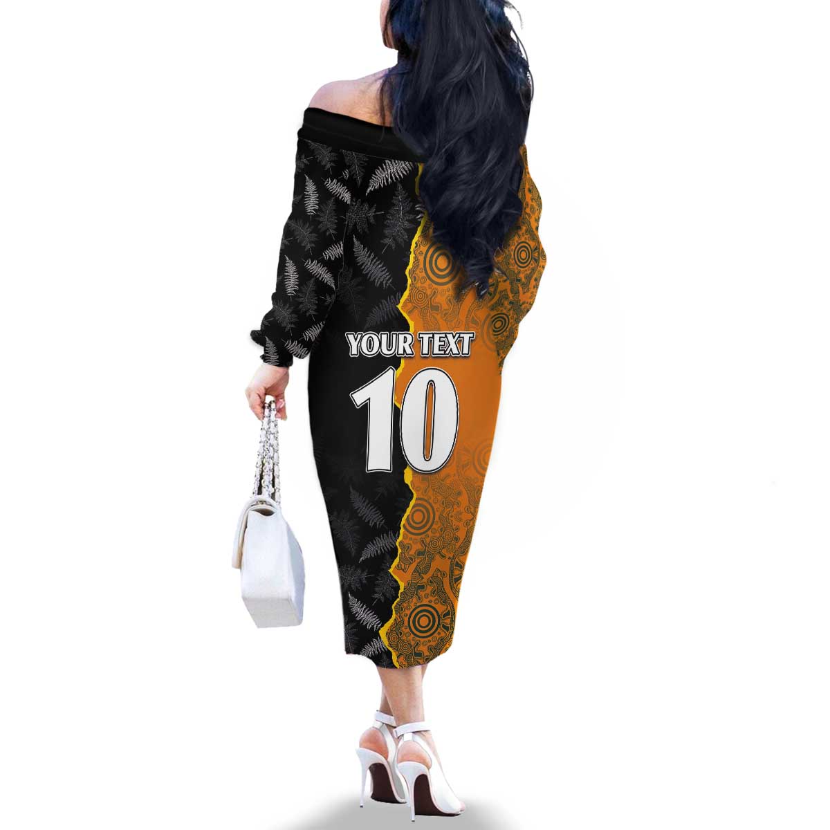 Custom New Zealand and Australia Rugby Championship 2024 Family Matching Off The Shoulder Long Sleeve Dress and Hawaiian Shirt Maori Warrior and Kangaroo Mascot with Fern Aboriginal LT03 - Polynesian Pride