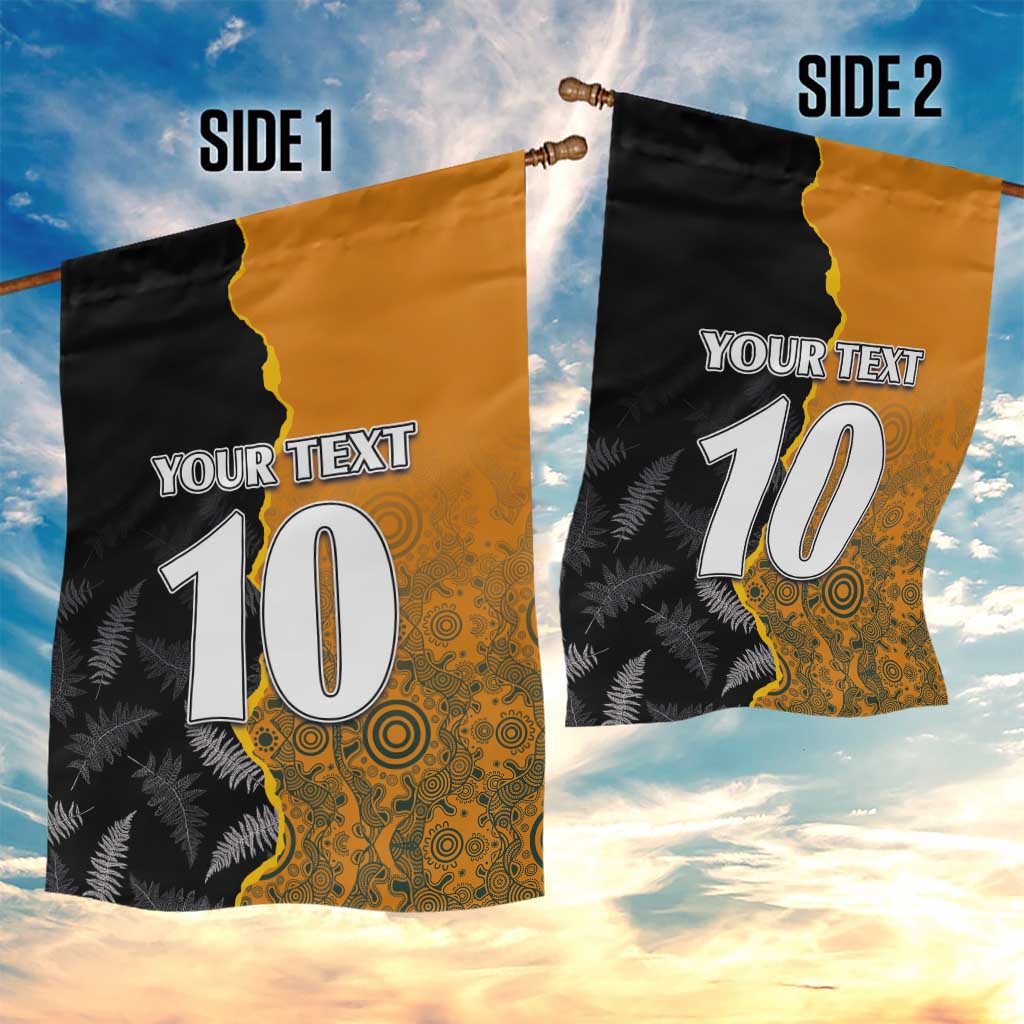 Custom New Zealand and Australia Rugby Championship 2024 Garden Flag Maori Warrior and Kangaroo Mascot with Fern Aboriginal LT03 - Polynesian Pride