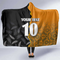 Custom New Zealand and Australia Rugby Championship 2024 Hooded Blanket Maori Warrior and Kangaroo Mascot with Fern Aboriginal LT03 One Size Black - Polynesian Pride