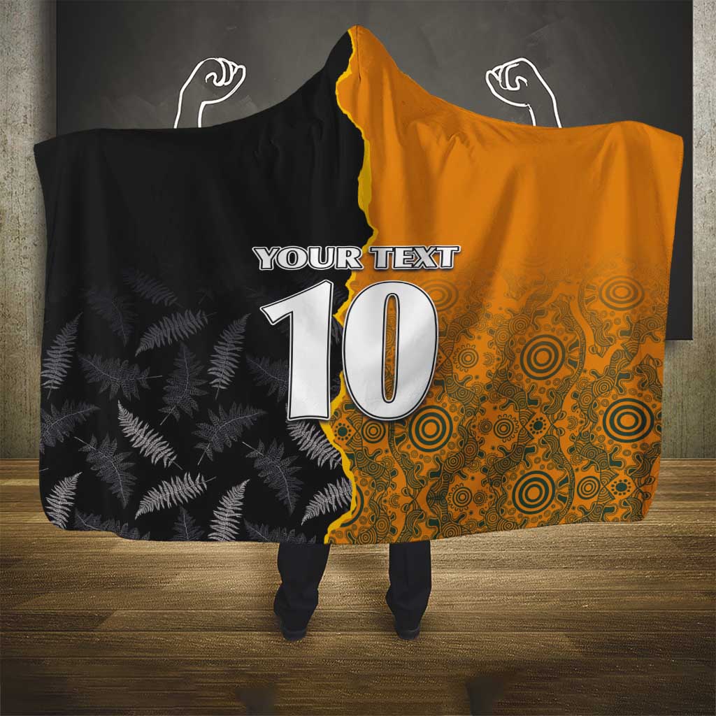 Custom New Zealand and Australia Rugby Championship 2024 Hooded Blanket Maori Warrior and Kangaroo Mascot with Fern Aboriginal LT03 - Polynesian Pride