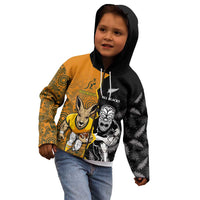 Custom New Zealand and Australia Rugby Championship 2024 Kid Hoodie Maori Warrior and Kangaroo Mascot with Fern Aboriginal LT03 - Polynesian Pride