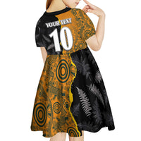 Custom New Zealand and Australia Rugby Championship 2024 Kid Short Sleeve Dress Maori Warrior and Kangaroo Mascot with Fern Aboriginal LT03 - Polynesian Pride