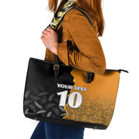 Custom New Zealand and Australia Rugby Championship 2024 Leather Tote Bag Maori Warrior and Kangaroo Mascot with Fern Aboriginal LT03 Black - Polynesian Pride