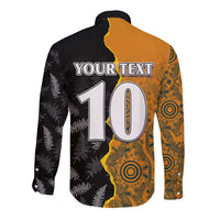 Custom New Zealand and Australia Rugby Championship 2024 Long Sleeve Button Shirt Maori Warrior and Kangaroo Mascot with Fern Aboriginal LT03 - Polynesian Pride