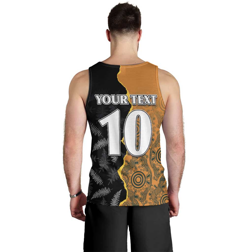 Custom New Zealand and Australia Rugby Championship 2024 Men Tank Top Maori Warrior and Kangaroo Mascot with Fern Aboriginal LT03 - Polynesian Pride