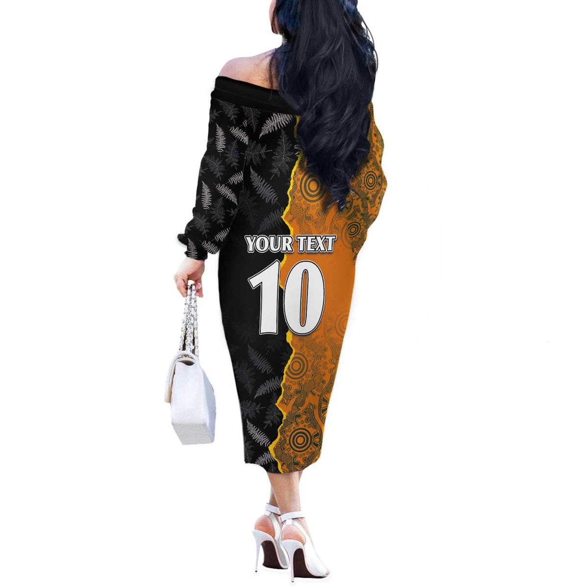 Custom New Zealand and Australia Rugby Championship 2024 Off The Shoulder Long Sleeve Dress Maori Warrior and Kangaroo Mascot with Fern Aboriginal LT03 - Polynesian Pride