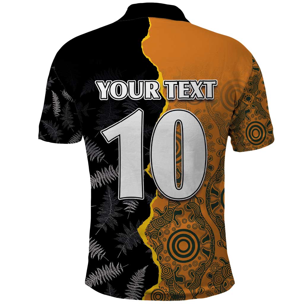 Custom New Zealand and Australia Rugby Championship 2024 Polo Shirt Maori Warrior and Kangaroo Mascot with Fern Aboriginal LT03 - Polynesian Pride