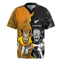 Custom New Zealand and Australia Rugby Championship 2024 Rugby Jersey Maori Warrior and Kangaroo Mascot with Fern Aboriginal LT03 Black - Polynesian Pride