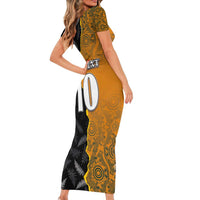 Custom New Zealand and Australia Rugby Championship 2024 Short Sleeve Bodycon Dress Maori Warrior and Kangaroo Mascot with Fern Aboriginal LT03 - Polynesian Pride