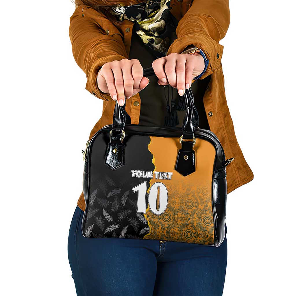 Custom New Zealand and Australia Rugby Championship 2024 Shoulder Handbag Maori Warrior and Kangaroo Mascot with Fern Aboriginal LT03 One Size Black - Polynesian Pride