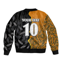 Custom New Zealand and Australia Rugby Championship 2024 Sleeve Zip Bomber Jacket Maori Warrior and Kangaroo Mascot with Fern Aboriginal LT03 - Polynesian Pride