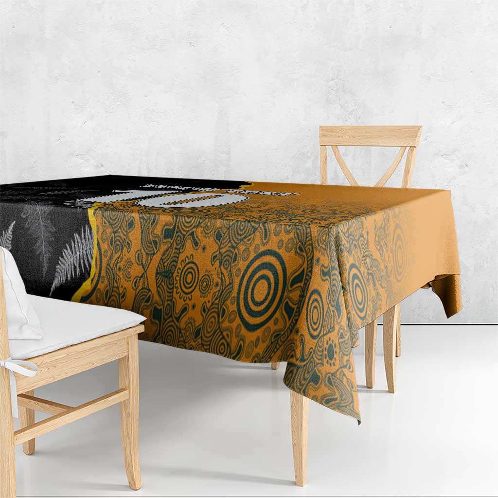 Custom New Zealand and Australia Rugby Championship 2024 Tablecloth Maori Warrior and Kangaroo Mascot with Fern Aboriginal LT03 - Polynesian Pride