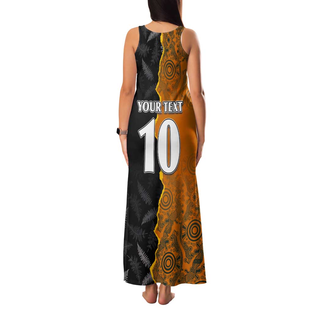 Custom New Zealand and Australia Rugby Championship 2024 Tank Maxi Dress Maori Warrior and Kangaroo Mascot with Fern Aboriginal LT03 - Polynesian Pride