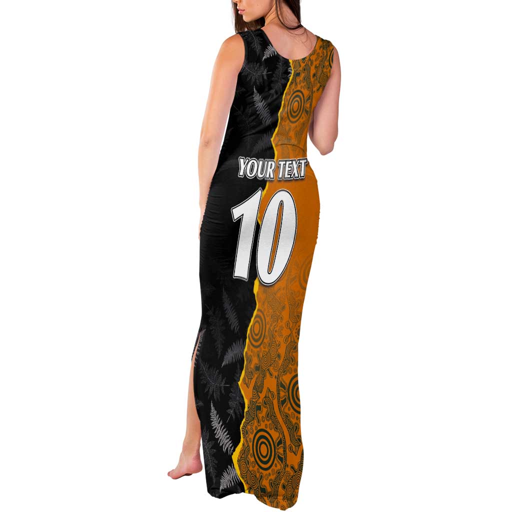 Custom New Zealand and Australia Rugby Championship 2024 Tank Maxi Dress Maori Warrior and Kangaroo Mascot with Fern Aboriginal LT03 - Polynesian Pride