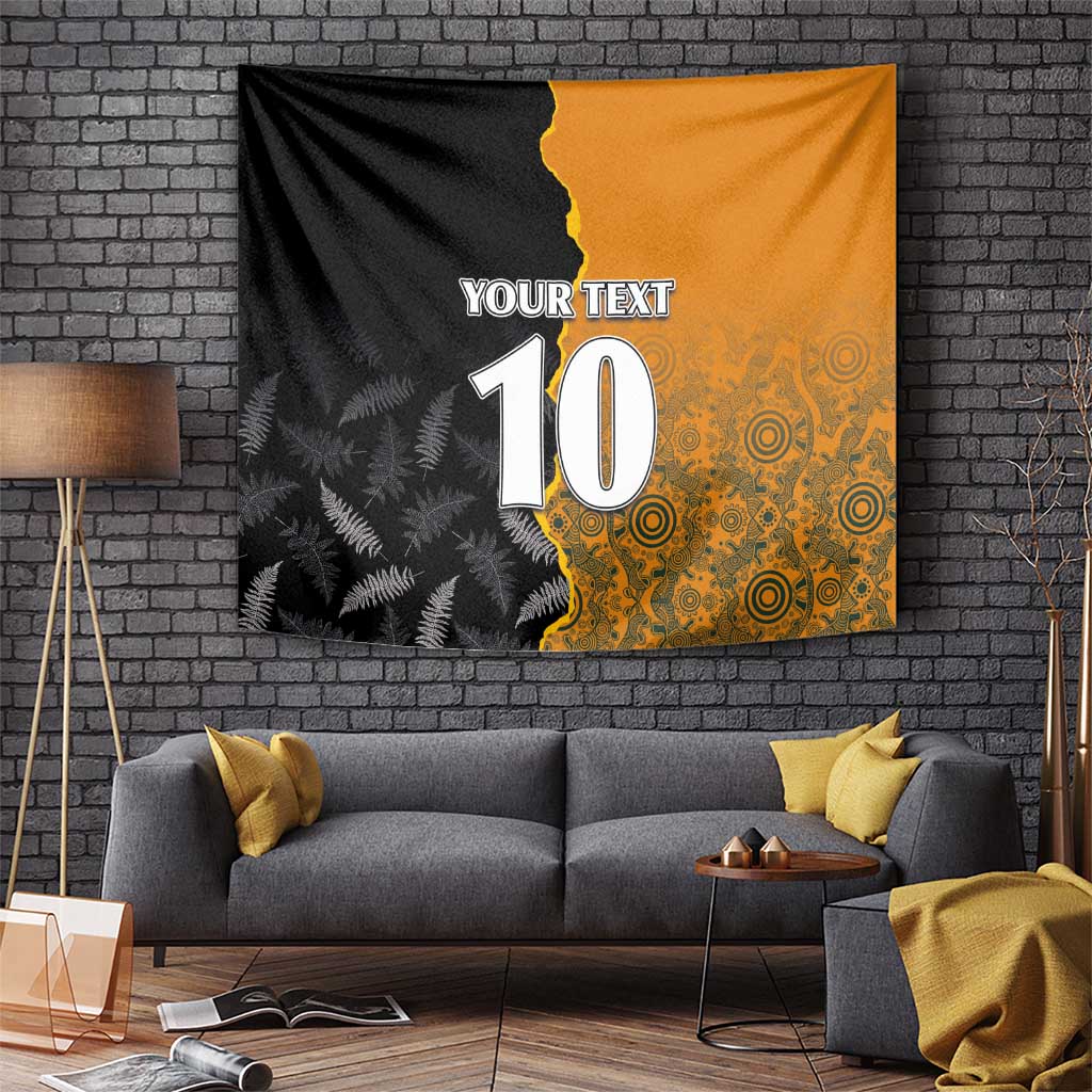 Custom New Zealand and Australia Rugby Championship 2024 Tapestry Maori Warrior and Kangaroo Mascot with Fern Aboriginal LT03 - Polynesian Pride
