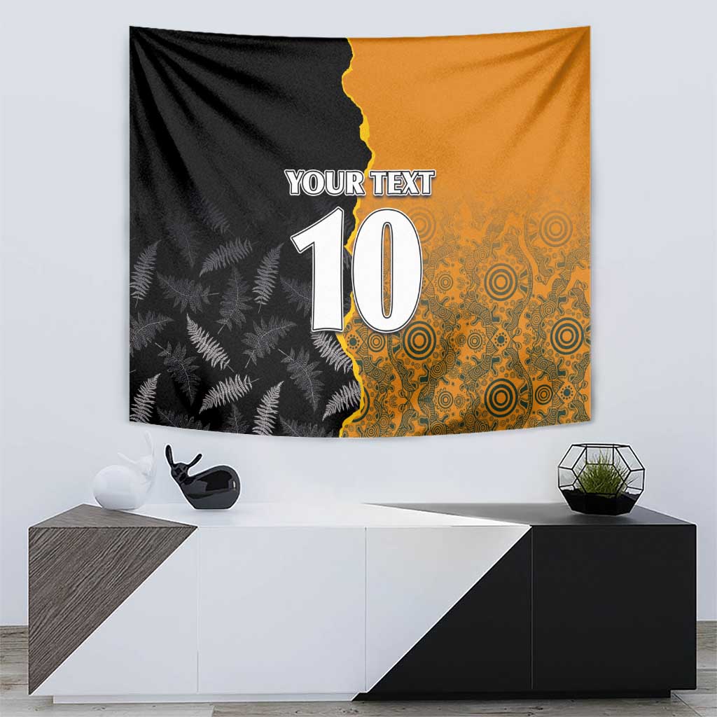 Custom New Zealand and Australia Rugby Championship 2024 Tapestry Maori Warrior and Kangaroo Mascot with Fern Aboriginal LT03 - Polynesian Pride