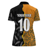 Custom New Zealand and Australia Rugby Championship 2024 Women Polo Shirt Maori Warrior and Kangaroo Mascot with Fern Aboriginal LT03 - Polynesian Pride