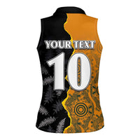 Custom New Zealand and Australia Rugby Championship 2024 Women Sleeveless Polo Shirt Maori Warrior and Kangaroo Mascot with Fern Aboriginal LT03 - Polynesian Pride