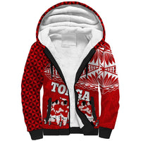Tonga Rugby Sherpa Hoodie Sipi Tau Dance Ngatu Pattern LT03 Unisex Red - Polynesian Pride
