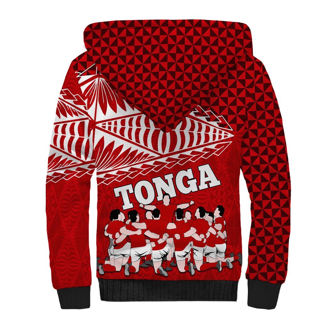 Tonga Rugby Sherpa Hoodie Sipi Tau Dance Ngatu Pattern LT03 - Polynesian Pride