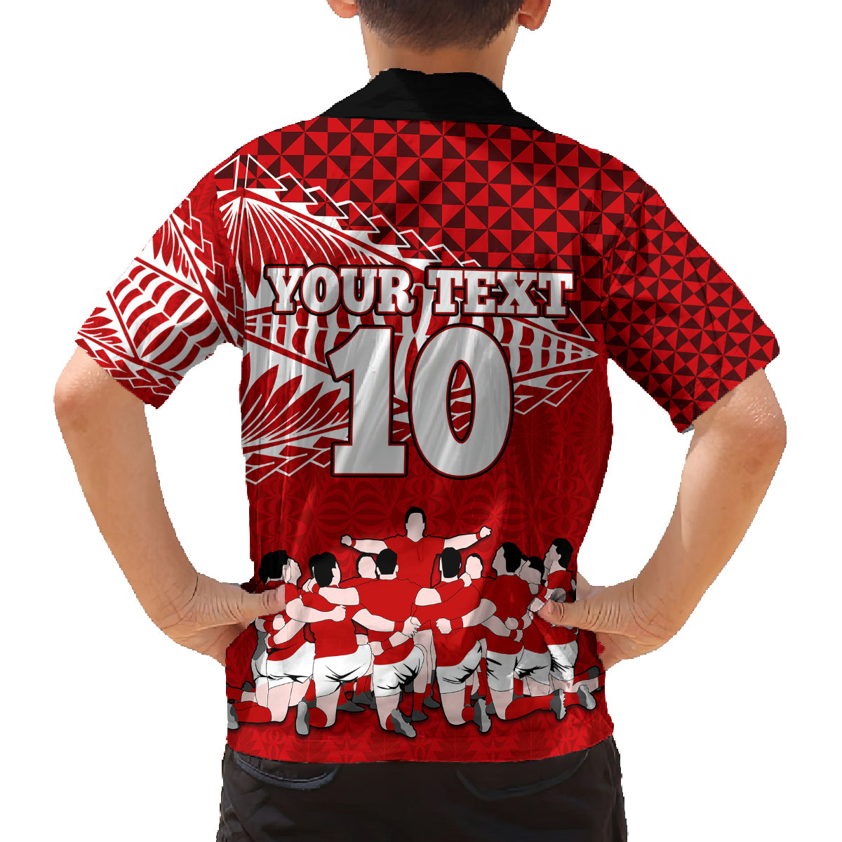 Personalised Tonga Rugby Family Matching Off Shoulder Long Sleeve Dress and Hawaiian Shirt Sipi Tau Dance Ngatu Pattern LT03 - Polynesian Pride