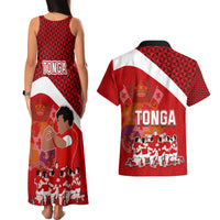 Tonga Rugby Couples Matching Tank Maxi Dress and Hawaiian Shirt Sipi Tau Dance Coat of Arms Ngatu Pattern LT03 - Polynesian Pride