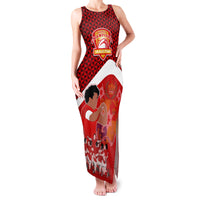 Tonga Rugby Family Matching Tank Maxi Dress and Hawaiian Shirt Sipi Tau Dance Coat of Arms Ngatu Pattern LT03 Mom's Dress Red - Polynesian Pride