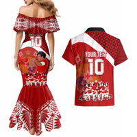 Personalised Tonga Rugby Couples Matching Mermaid Dress and Hawaiian Shirt Sipi Tau Dance Coat of Arms Ngatu Pattern LT03 - Polynesian Pride