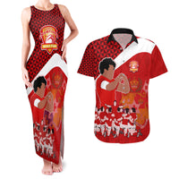 Personalised Tonga Rugby Couples Matching Tank Maxi Dress and Hawaiian Shirt Sipi Tau Dance Coat of Arms Ngatu Pattern LT03 Red - Polynesian Pride