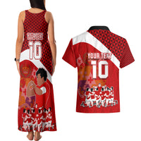 Personalised Tonga Rugby Couples Matching Tank Maxi Dress and Hawaiian Shirt Sipi Tau Dance Coat of Arms Ngatu Pattern LT03 - Polynesian Pride